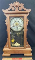 GREAT ANTIQUE NEW HAVEN GINGERBREAD CLOCK W KEY