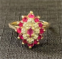 EXCEPTIONAL DIAMOND & RUBY 10K YELLOW GOLD RING