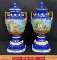 PRETTY PAIR OF ERPHILA ART POTTERY COVERED URNS