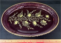 SWEET VICTORIAN ENAMELLED CRANBERRY GLASS DISH