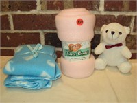 Baby Lot - 2 Blankets and Stuffed Bear - ALL NEW
