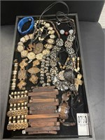 Tray of Wooden Jewelry