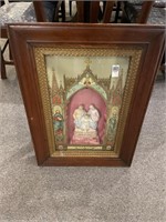 Antique oak frame religious diorama