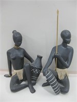 2 Ceramic African Man & Woman Tribal Statues