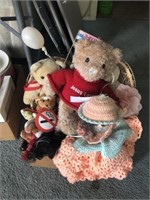 2 Teddy's Wicker Chairs, Crocheted Dolls, & More