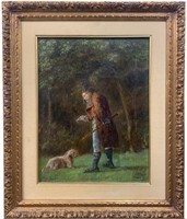 R. De L'Aigle "Nobleman With Hound" Oil on Canvas