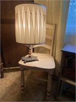 Vintage Cast Base Table Lamp & Wood Chair