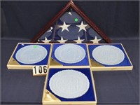 U.S. MEMORIAL FLAG IN CASE & (4) FENTON PLATES: