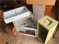 4 Wood Crates, 1 Old Wood Totebox