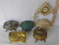 5 Art Nouveau Cast Jewelry Boxes / Cases