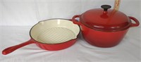 Red Cast Iron Enameled Pot & Pan