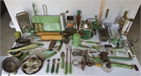 Collection of Vintage Retro Green Kitchen Utensils