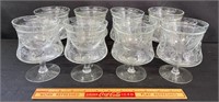 PRETTY SET OF ETCHED GLASS SHRIMP COCKTAIL DISHES
