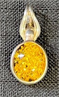 PRETTY AMBER AND STERLING SILVER PENDENT