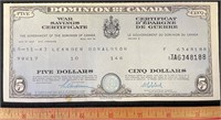 1943 DOMINION OF CANADA $5 WAR SAVINGS BOND