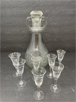 Wine Decanter with 7 Cordial Glasses