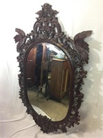 Grand Mahogany Chippendale Carved Peacock Mirror