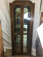 Curved Oak Lighted China Cabinet w/ Glass Shelves