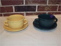 2 Sets Soup Mugs and Drip plates
