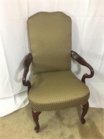 Dark Olive Brocade Upholstered Parlor Arm Chair