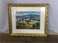 Gold Framed Italian Tuscan Village Signed Litho