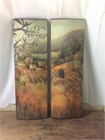 Italian Lacquered Pair Signed Lithograph Panels