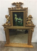 Antique French Gilt Tusso Canvas Painting Mirror