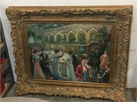 Fancy Italian Gilt Framed Ball Room Oil on Canvas