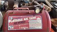 PORTABLE AIR TANK 5 GALLON AND BOX OF METAL AND
