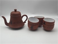 Petite Chinese Polished Clay Teapot w/ Cups Set