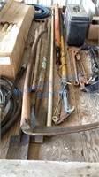 ANTIQUE SCYTH, BARN SCRAPPERS AND MISC HAND TOOLS