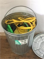 Metal Trashcan w/ Jumper Cables & Weed Sprayer