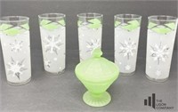 Green White Snowflake Iced Beverage Glasses