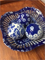 Porcelain Blue & White Bowl w/ Porcelain Spheres
