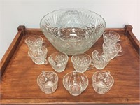 Vintage Crystal Punch Bowl & Cups Set