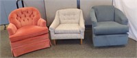 BLUE SWIVEL ROCKER & 2 OCCASIONAL CHAIRS....