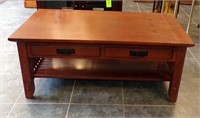 WOODEN COFFEE TABLE W/BOTTOM SHELF & 4 DRAWERS