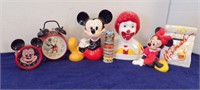 GROUP OF MICKEY MOUSE ITEMS-CLOCKS, BANKS.....