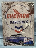 NEW CHEVRON GASOLINE METAL SIGN / BLUE COUPE