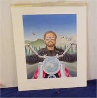 UNFRAMED PRINT OF MOTORCYCLE RIDER AT