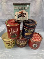 (6) LARGE TOBACCO CANS / ADVERTISING KENTUCKY CLUB