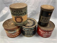 (5) EARLY COFFEE RELATED ADVERTISING CANS / BOKA