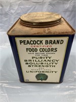 PEACOCK BRAND FOOD COLOR ADVERTISING TIN