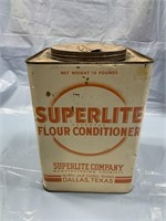 EARLY SUPERLITE FLOUR CONDITIONER ADVERTISING TIN