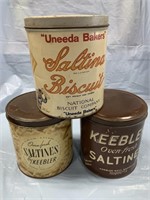 (3) LARGER SCALE ADVERTISING TINS UNEEDA BISCUIT