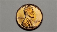 1937 Lincoln Cent Wheat Penny Gem Uncirculated Red