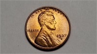 1937 D Lincoln Cent Wheat Penny Uncirculated Red