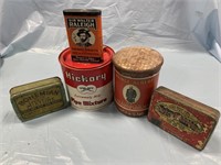(5) TOBACCO ADVERTISING TINS / LARGE CAN SEALED