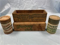 GROUP OF ADVERTISING WOOD BOXES / PHONOGRAPH