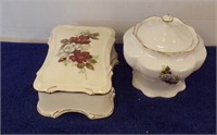 PORCELAIN JEWELRY BOX & SMALL CRACKER CONTAINER...